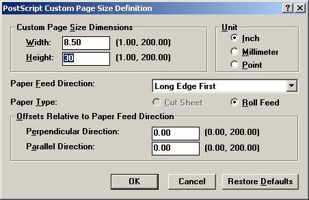 custom page size definition